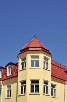 Old traditional houses in Vaxholm, Stockholm archipelago, Sweden