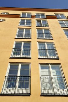 Windows and balconies in Stockholm, Sweden.