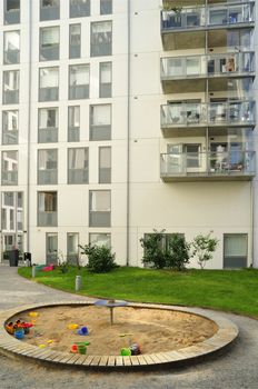 Swedish apartment Block in summer.