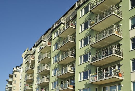 Swedish apartment Block in summer.