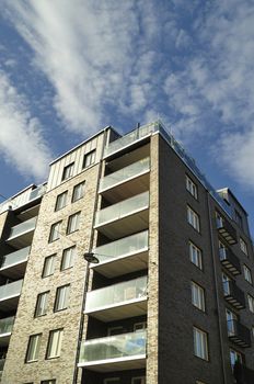 Swedish apartment Block in summer.