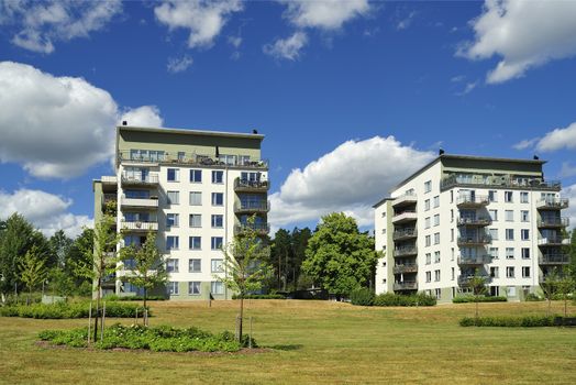 Swedish apartment Block in summer.