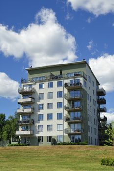 Swedish apartment Block in summer.