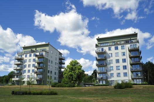 Swedish apartment Block in summer.