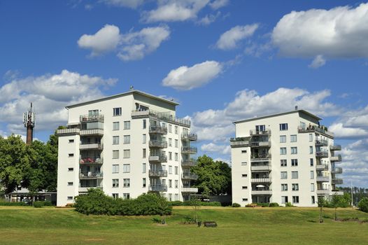 Swedish apartment Block in summer.