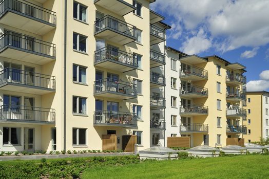 Swedish apartment Block in summer.