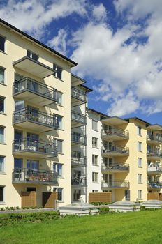 Swedish apartment Block in summer.