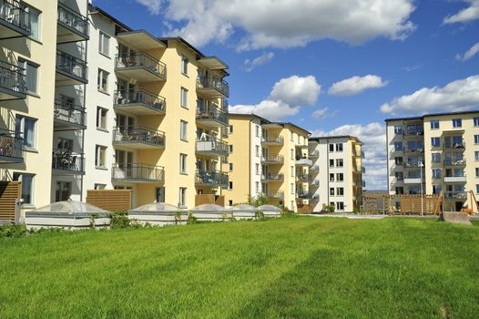 Swedish apartment Block in summer.