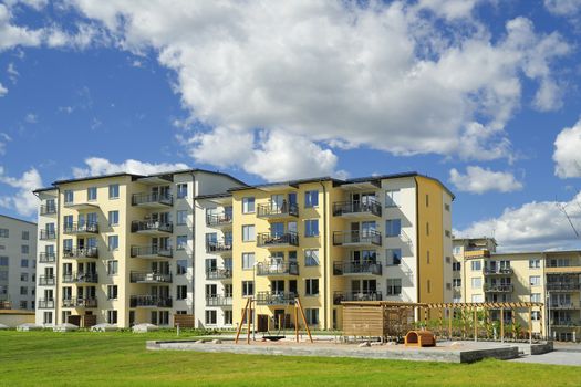 Swedish apartment Block in summer.