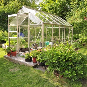 A green house full of flowers and plants