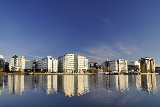 Modern apartment buildings in new neighborhood.