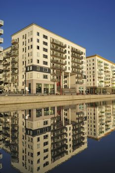 Modern apartment buildings in new neighborhood.