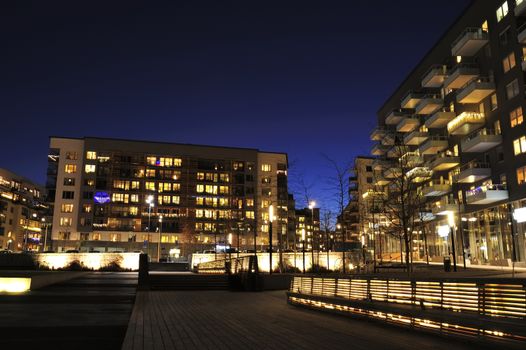 Modern apartment buildings in new neighborhood.