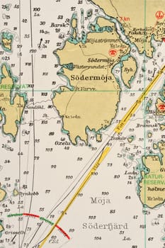 Macro shot of a old marine chart, detailing Stockholm archipelago. 

Picture is from "Batsjokort 1982-83 Serie A LANDSORT-ARHOLMA", created 2013-10-12.