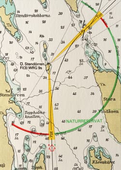 Macro shot of a old marine chart, detailing Stockholm archipelago. 

Picture is from "Batsjokort 1982-83 Serie A LANDSORT-ARHOLMA", created 2013-10-12.