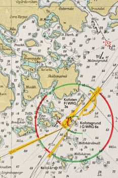 Macro shot of a old marine chart, detailing Stockholm archipelago. 

Picture is from "Batsjokort 1982-83 Serie A LANDSORT-ARHOLMA", created 2013-10-12.