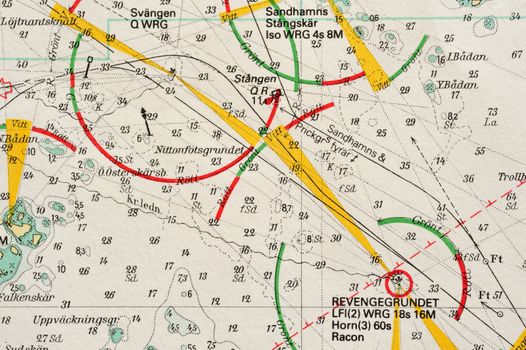 Macro shot of a old marine chart, detailing Stockholm archipelago. 

Picture is from "Batsjokort 1982-83 Serie A LANDSORT-ARHOLMA", created 2013-10-12.