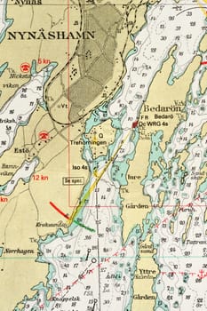 Macro shot of a old marine chart, detailing Stockholm archipelago. 

Picture is from "Batsjokort 1982-83 Serie A LANDSORT-ARHOLMA", created 2013-10-12.