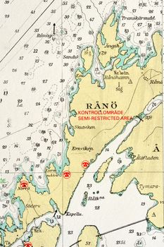 Macro shot of a old marine chart, detailing Stockholm archipelago. 

Picture is from "Batsjokort 1982-83 Serie A LANDSORT-ARHOLMA", created 2013-10-12.