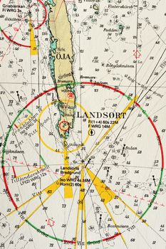 Macro shot of a old marine chart, detailing Stockholm archipelago. 

Picture is from "Batsjokort 1982-83 Serie A LANDSORT-ARHOLMA", created 2013-10-12.