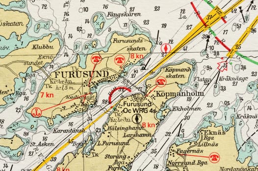 Macro shot of a old marine chart, detailing Stockholm archipelago. 

Picture is from "Batsjokort 1982-83 Serie A LANDSORT-ARHOLMA", created 2013-10-12.