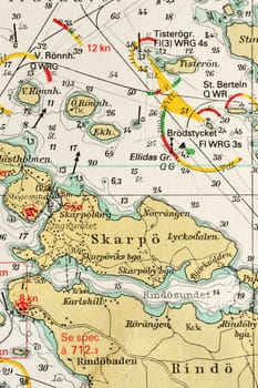 Macro shot of a old marine chart, detailing Stockholm archipelago. 

Picture is from "Batsjokort 1982-83 Serie A LANDSORT-ARHOLMA", created 2013-10-12.