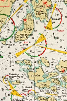 Macro shot of a old marine chart, detailing Stockholm archipelago. 

Picture is from "Batsjokort 1982-83 Serie A LANDSORT-ARHOLMA", created 2013-10-12.