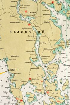 Macro shot of a old marine chart, detailing Stockholm archipelago. 

Picture is from "Batsjokort 1982-83 Serie A LANDSORT-ARHOLMA", created 2013-10-12.