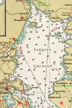 Macro shot of a old marine chart, detailing Stockholm archipelago. 

Picture is from "Batsjokort 1982-83 Serie A LANDSORT-ARHOLMA", created 2013-10-12.