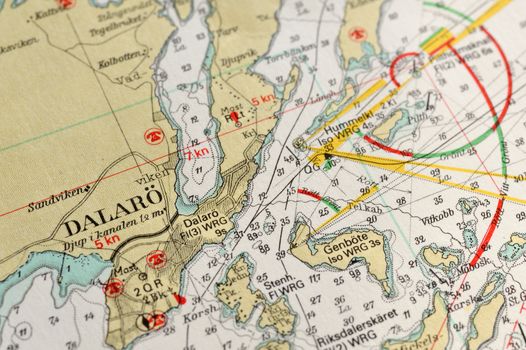 Macro shot of a old marine chart, detailing Stockholm archipelago. 

Picture is from "Batsjokort 1982-83 Serie A LANDSORT-ARHOLMA", created 2013-10-12.