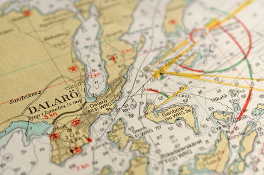 Macro shot of a old marine chart, detailing Stockholm archipelago. 

Picture is from "Batsjokort 1982-83 Serie A LANDSORT-ARHOLMA", created 2013-10-12.