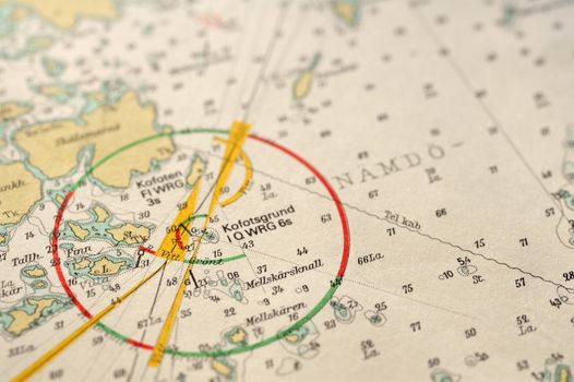 Macro shot of a old marine chart, detailing Stockholm archipelago. 

Picture is from "Batsjokort 1982-83 Serie A LANDSORT-ARHOLMA", created 2013-10-12.