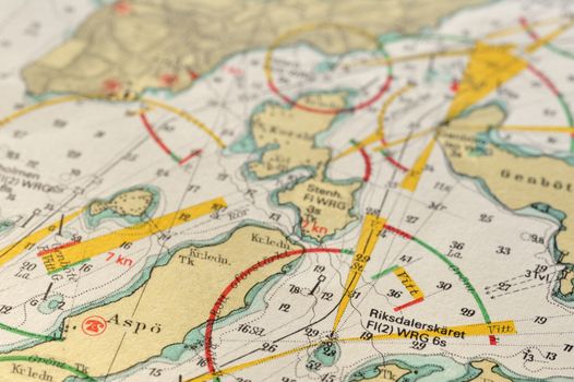 Macro shot of a old marine chart, detailing Stockholm archipelago. 

Picture is from "Batsjokort 1982-83 Serie A LANDSORT-ARHOLMA", created 2013-10-12.