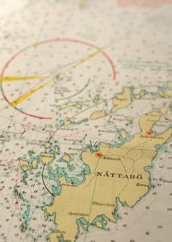 Macro shot of a old marine chart, detailing Stockholm archipelago. 

Picture is from "Batsjokort 1982-83 Serie A LANDSORT-ARHOLMA", created 2013-10-12.