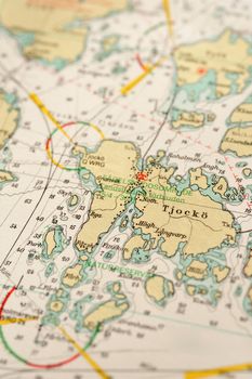 Macro shot of a old marine chart, detailing Stockholm archipelago. 

Picture is from "Batsjokort 1982-83 Serie A LANDSORT-ARHOLMA", created 2013-10-12.