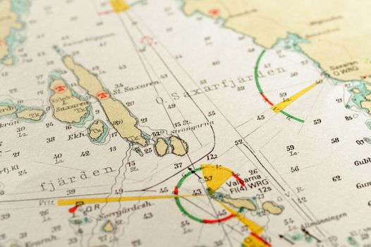 Macro shot of a old marine chart, detailing Stockholm archipelago. 

Picture is from "Batsjokort 1982-83 Serie A LANDSORT-ARHOLMA", created 2013-10-12.