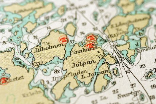 Macro shot of a old marine chart, detailing Stockholm archipelago. 

Picture is from "Batsjokort 1982-83 Serie A LANDSORT-ARHOLMA", created 2013-10-12.