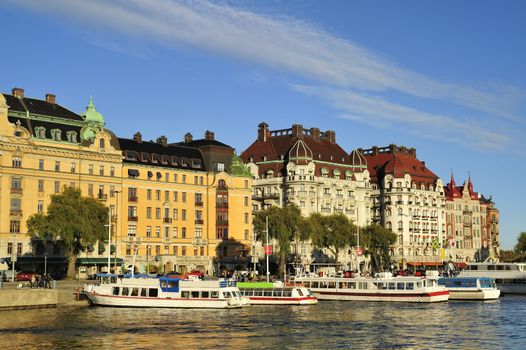 Stockholm embankment with boats