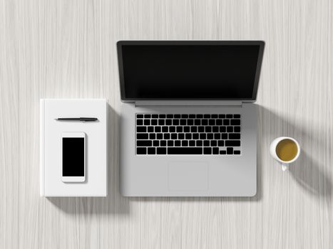 High angle view of a setting table of business workplace, shot in office, home work space