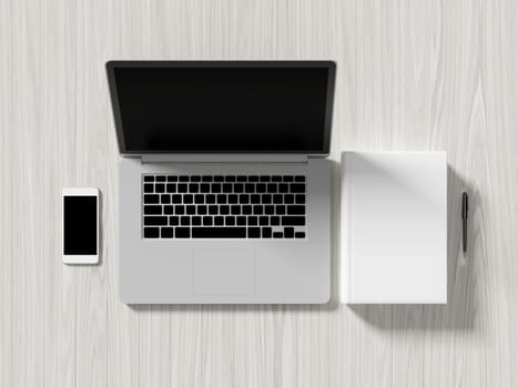 High angle view of a setting table of business workplace, shot in office, home work space