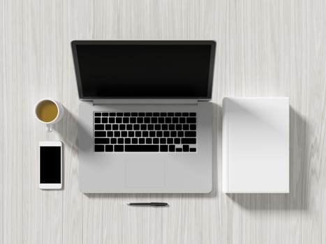 High angle view of a setting table of business workplace, shot in office, home work space