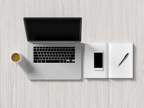 High angle view of a setting table of business workplace, shot in office, home work space