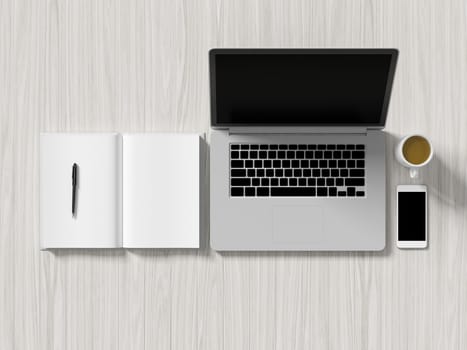 High angle view of a setting table of business workplace, shot in office, home work space