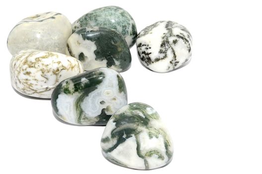 Set of a beautiful tumbled Tree Agate semiprecious stones isolated on white