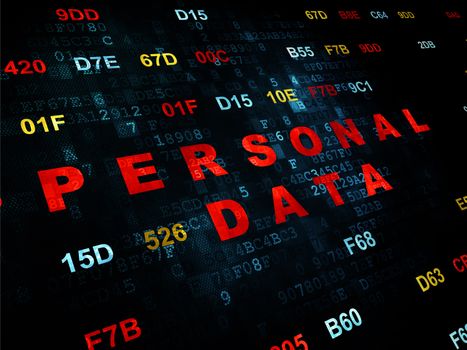 Information concept: Pixelated red text Personal Data on Digital wall background with Hexadecimal Code