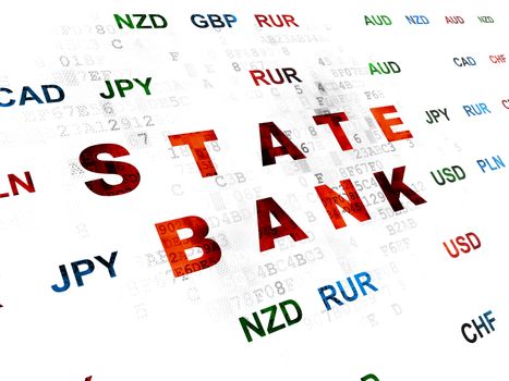 Currency concept: Pixelated red text State Bank on Digital wall background with Currency