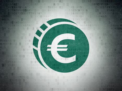 Currency concept: Painted green Euro Coin icon on Digital Paper background