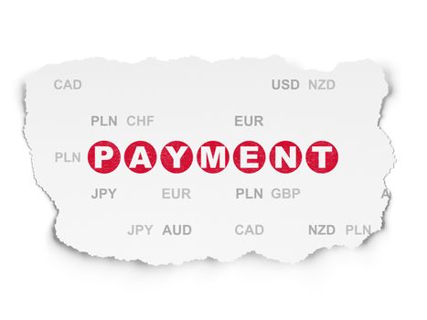 Banking concept: Painted red text Payment on Torn Paper background with  Currency