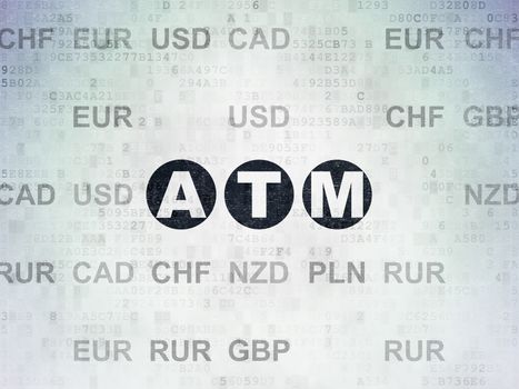 Currency concept: Painted black text ATM on Digital Paper background with Currency