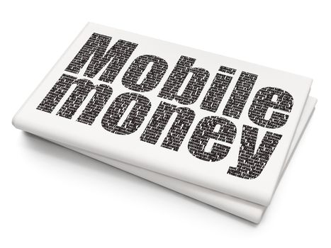 Money concept: Pixelated black text Mobile Money on Blank Newspaper background